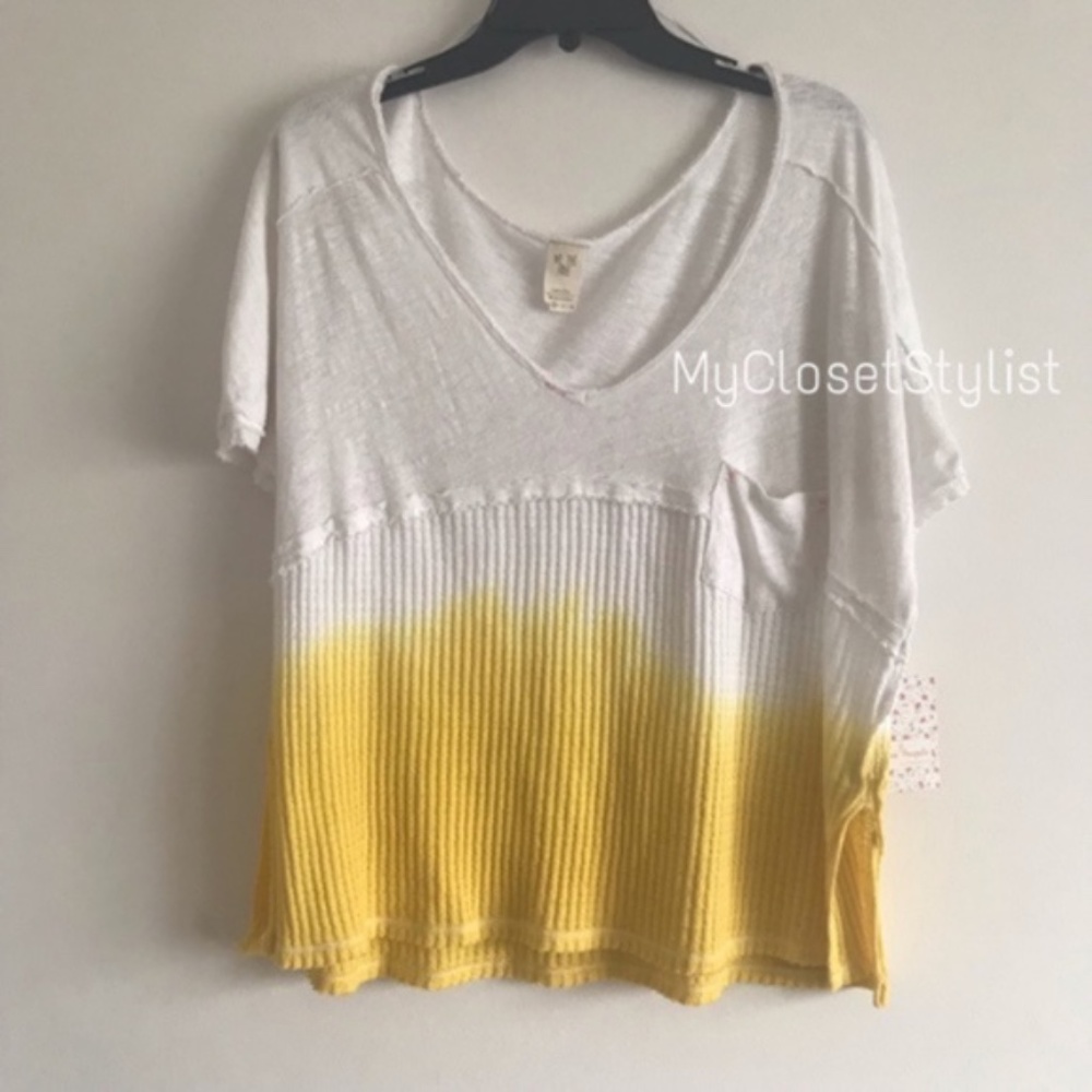 NWT Free People Ombre LINEN COTTON Lightweight Top! XS Hi Lo Dip Dye V-neck NEW